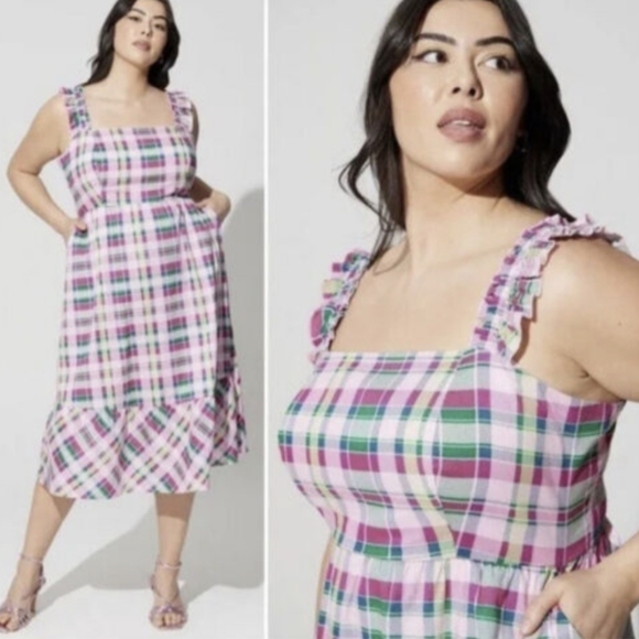 Preppy Pin-Up Mini Poplin Tiered Ruffle Strap Dress Women's Size 10 - Picture 1 of 15